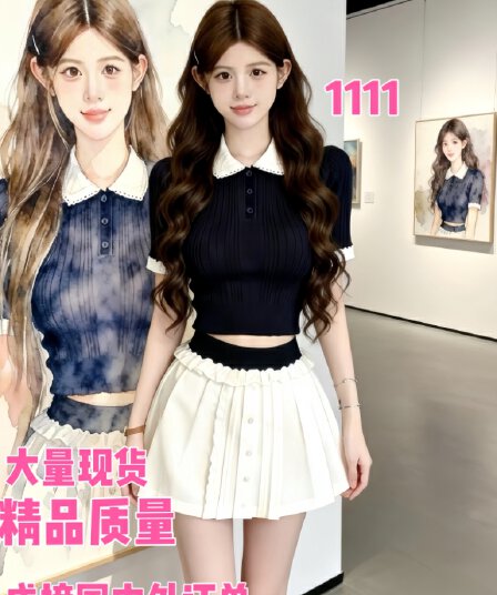 해군 레이스 칼라 니트 반팔 티셔츠 여성 2026 여름 코치 miu 첨부 된 의류 장쑤 저장 및 상하이 천 골드 착용 가져 가라.