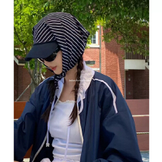 批发Rumors韩国代购【极速空运】大势ins感百搭防晒条纹头巾棒球帽