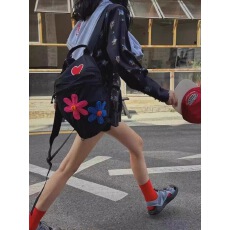 批发韩国东大门代购 大容爱心花朵拼接旅游轻便双肩包背包