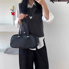 批发韩国棕色高级感波士顿包女小众保龄球包包单肩手提包ins