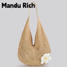 MANDU RICH大容量编织单肩腋下托特包新款花朵海边休闲度假沙滩包