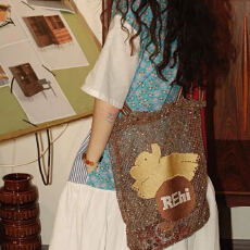 批发麻花兜兜袋 原创编绳小狗绣花编织大容量单肩包斜挎托特包