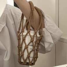 批发杯套手工编织网兜杯套便携式水杯咖啡杯环保可挂式手提袋