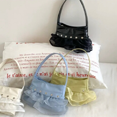 批发韩国直邮正品Antt腋下包 <b class='q'>复古</b>ins高级感荷叶边百褶铆钉手拎单肩包