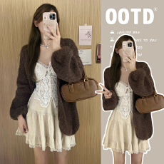 批发大货孕妇秋冬慵懒风宽松毛衣女毛绒感针织开衫外套中长款显瘦上衣