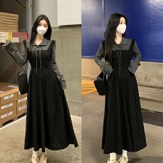 批发假两件内搭针织连衣裙女胖MM<b class='q'>新款</b>赫本风显瘦<b class='q'>长裙</b>
