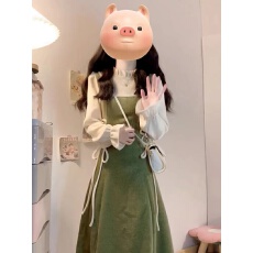 批发法式气质假两件背带<b class='q'>连衣裙</b>子女秋冬季韩系穿搭设计高级感收腰长裙