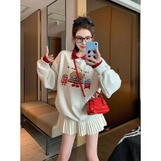 批发大码胖mm秋冬新款撞色polo领卡通<b class='q'>套头卫衣</b>洋气减龄套装