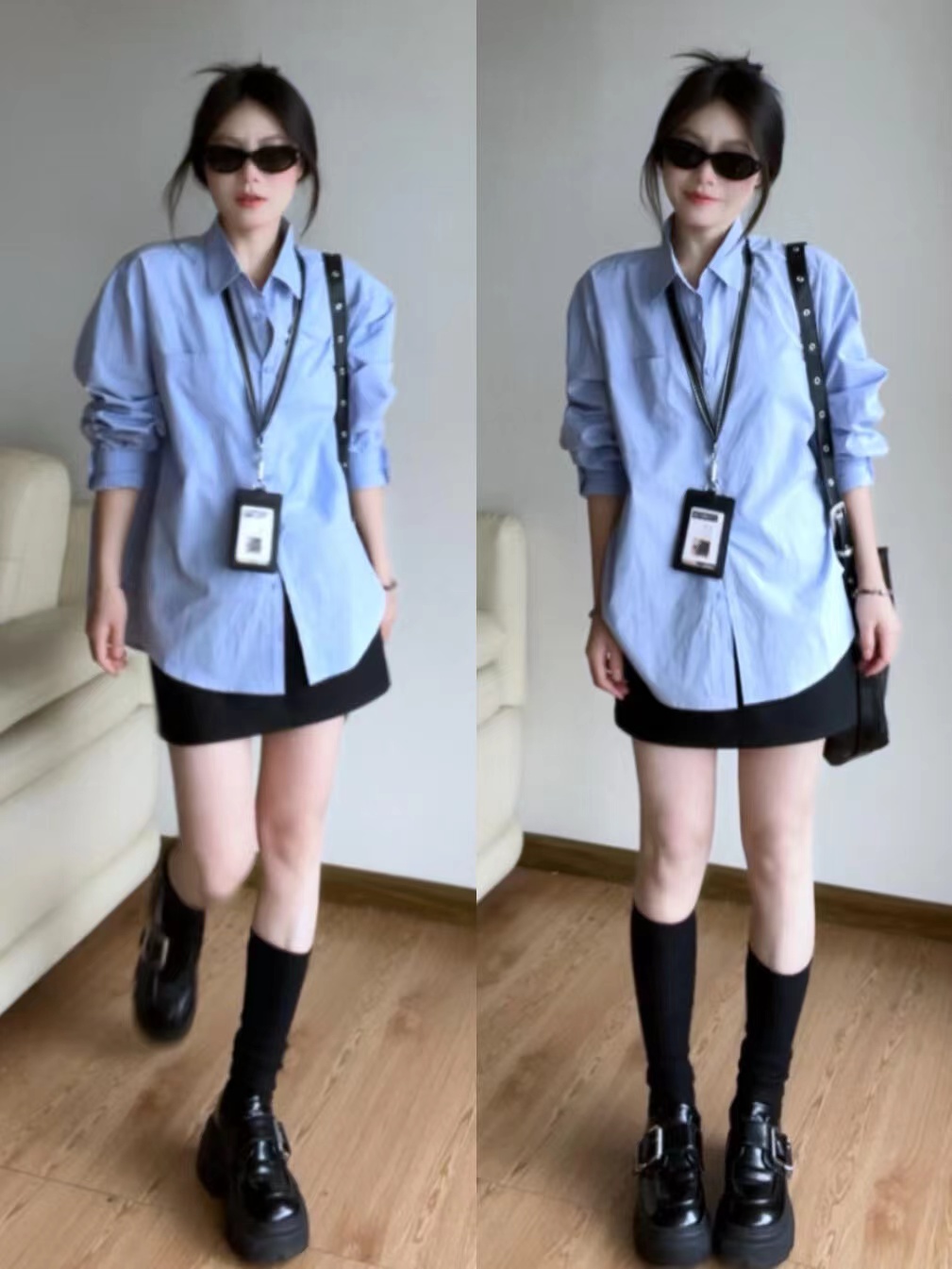 고유 한 Chic 파란색 주머니 여성 셔츠 봄 2026 새로운 느긋한 바람 루즈핏 캐주얼 품격 출퇴근 셔츠