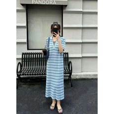 批发松弛感日常穿搭假两件条纹长裙子 垂感透气通勤度假百搭直筒长<b class='q'>裙</b>