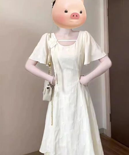 프랑스식 부드러운 바람 3 차원 꽃 광장 칼라 드레스 2026 새로운 올해 인기 폭발 허리 수축 슬림해 보이는 치마