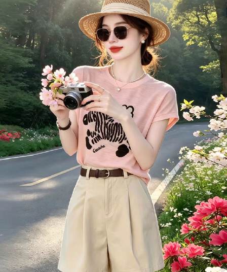 여름 그레이트 통해보기 가져 가라. 세트 여성 새로운 트렌드 얇은 스타일 맨위 T 다용도 넓은 다리가 짧다. 바지 투피스 세트