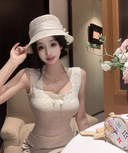실사 정가 나비 매듭 u 칼라 민소매 순수한 욕망 몸매 가꾸기 허리 수축 인사이드 가져 가라. 레이스 캐미솔 맨위