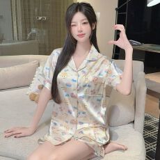 批发(实拍)夏季新款韩系可爱<b class='q'>厨师</b>饼饼短袖短裤仿真丝睡衣女家居<b class='q'>服</b>套装