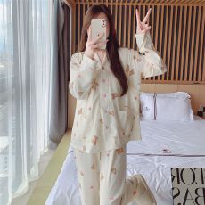 批发实拍<b class='q'>夏</b>季新款带胸垫云朵棉孕妇睡衣产后产妇怀孕期薄款家居服套装