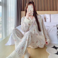 批发实拍<b class='q'>夏</b>季新款带胸垫云朵棉孕妇睡衣产后产妇怀孕期薄款家居服套装