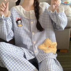 批发实拍秋冬新款空气棉夹层开衫睡衣女<b class='q'>韩版</b>甜美可爱公主风家居服套<b class='q'>装</b>