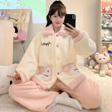 批发实拍秋冬季新款半边绒睡衣女甜美休闲风<b class='q'>加肥</b>大码220斤家居服套装