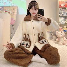 批发实拍秋冬季新款半边绒睡衣女甜美休闲风<b class='q'>加肥</b>大码220斤家居服套装