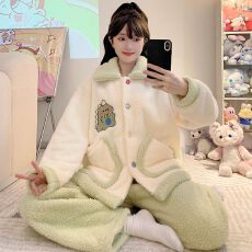 批发实拍秋冬季新款半边绒睡衣女甜美休闲风<b class='q'>加肥</b>大码220斤家居服套装