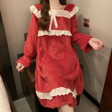 批发实拍秋<b class='q'>冬</b>季新款过膝长款睡裙女加厚加绒法兰绒260克小清新家居服