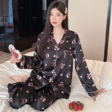 批发(实拍)春秋季新款高颜值爱心蝴蝶结<b class='q'>睡衣</b>女仿<b class='q'>真丝</b>婚庆家居服<b class='q'>套装</b>