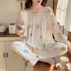 批发<b class='q'>实拍</b>春季新款梭织云朵棉蕾丝花边睡衣女韩系甜美公主风家居服套<b class='q'>装</b>