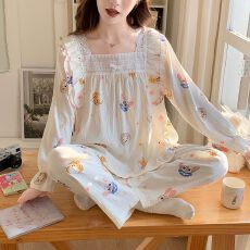 批发<b class='q'>实拍</b>春季新款梭织云朵棉蕾丝花边睡衣女韩系甜美公主风家居服套<b class='q'>装</b>