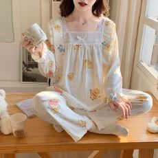 批发<b class='q'>实拍</b>春季新款梭织云朵棉蕾丝花边睡衣女韩系甜美公主风家居服套<b class='q'>装</b>