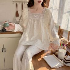 批发<b class='q'>实拍</b>春季新款梭织云朵棉蕾丝花边睡衣女韩系甜美公主风家居服套<b class='q'>装</b>