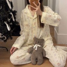 批发实拍春季新款100%<b class='q'>婴儿</b>棉棉纱睡衣女韩系舒适柔软甜美家居服<b class='q'>套装</b>