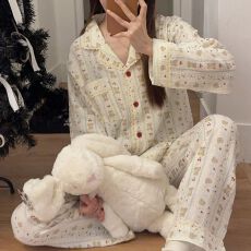 批发实拍春季新款100%<b class='q'>婴儿</b>棉棉纱睡衣女韩系舒适柔软甜美家居服<b class='q'>套装</b>