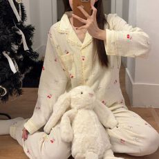 批发实拍春季新款100%<b class='q'>婴儿</b>棉棉纱睡衣女韩系舒适柔软甜美家居服<b class='q'>套装</b>