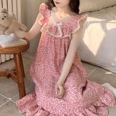 实拍夏季新款带胸垫小飞袖睡裙女韩系云朵棉甜美可爱网红家居服