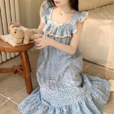 实拍夏季新款带胸垫小飞袖睡裙女韩系云朵棉甜美可爱网红家居服