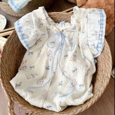 批发实拍韩系ins甜美可爱兔子云朵棉睡裙女夏季卡通薄款中长款家居<b class='q'>服</b>