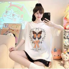 实拍夏季新款冰雪丝甜美睡衣女韩版卡通宽松大码胖MM家居服套装