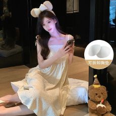 批发实拍夏季新款性感吊带<b class='q'>睡裙</b>女韩系云朵棉纯欲宫廷风带胸垫家居服