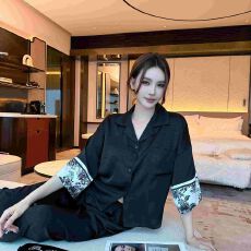 实拍夏季新款醋酸冰雪丝提花睡衣女国风新中式时尚舒适家居服套装