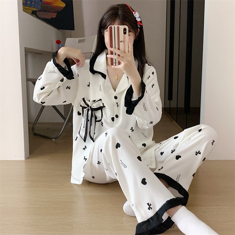 春秋季新款云朵棉睡衣女韩系甜美公主风开衫带胸垫家居服套装 服裝批發女裝批發服飾貨源