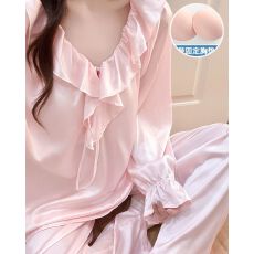 批发实拍春秋季新款冰雪丝带胸垫睡衣女韩系甜美公主风宽松家居<b class='q'>服</b>套装