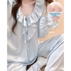 批发实拍春秋季新款冰雪丝带胸垫睡衣女韩系甜美公主风宽松家居<b class='q'>服</b>套装