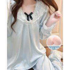 批发实拍春秋季新款冰雪丝带胸垫睡衣女韩系甜美公主风宽松家居<b class='q'>服</b>套装