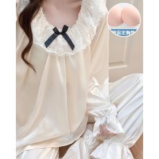 批发实拍春秋季新款冰雪丝带胸垫睡衣女韩系甜美公主风宽松家居<b class='q'>服</b>套装