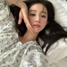官图春秋季新款田园风云朵棉碎花睡衣女韩版甜美花边家居服套装