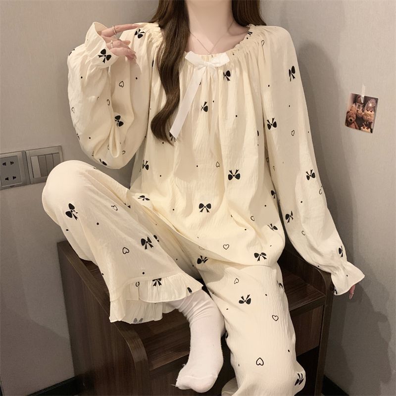 春秋季新款云朵棉宫廷风睡衣女韩版甜美宽松开衫家居服套装 服裝批發女裝批發服飾貨源