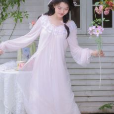 批发官图春<b class='q'>秋</b>季新款法式甜美宫廷风睡裙女蕾丝花边网纱公主风家居服