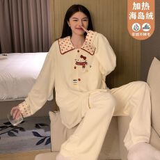 批发实拍秋冬季新款海岛绒300g加厚开衫睡衣女韩版保暖可爱家居服套装