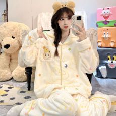 批发实拍秋冬季新款加绒加厚法兰绒<b class='q'>睡衣</b>女韩版<b class='q'>卡通</b>甜美保暖家居服套装