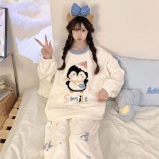 批发实拍秋冬季新款加绒加厚法兰绒<b class='q'>睡衣</b>女韩版<b class='q'>卡通</b>甜美可爱家居服套装
